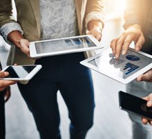 Various devices (tablet, mobile) with data side by side for data sharing.