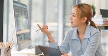 Woman viewing analysis on screen
