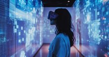 Vrouw met VR-bril in een digitale omgeving